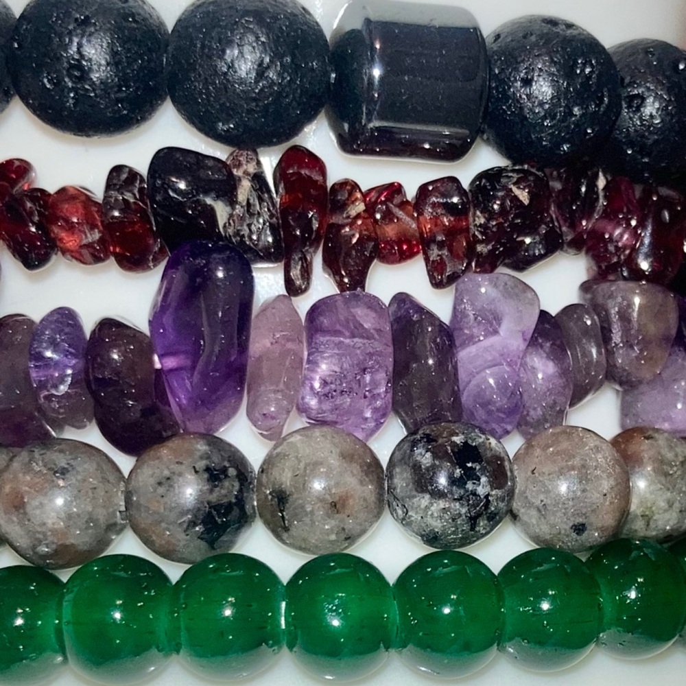 5x Natural Gemstone Beaded Handmade Bracelet Set Yooperlite Pink Tourmaline - Picture 4 of 7